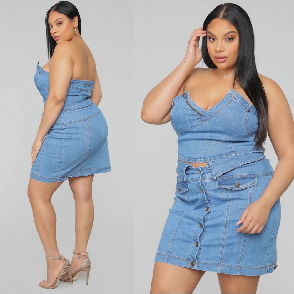 Fashion nova denim skirt set 1x
